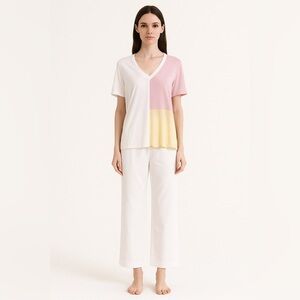 SPORTMAX CODE Colorblock Short Sleeve Silk and Cotton Top XS